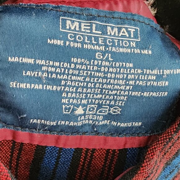 Mel Mat Blue Red Striped Heavyweight Cotton Flannel Shirt - Picture 3 of 3